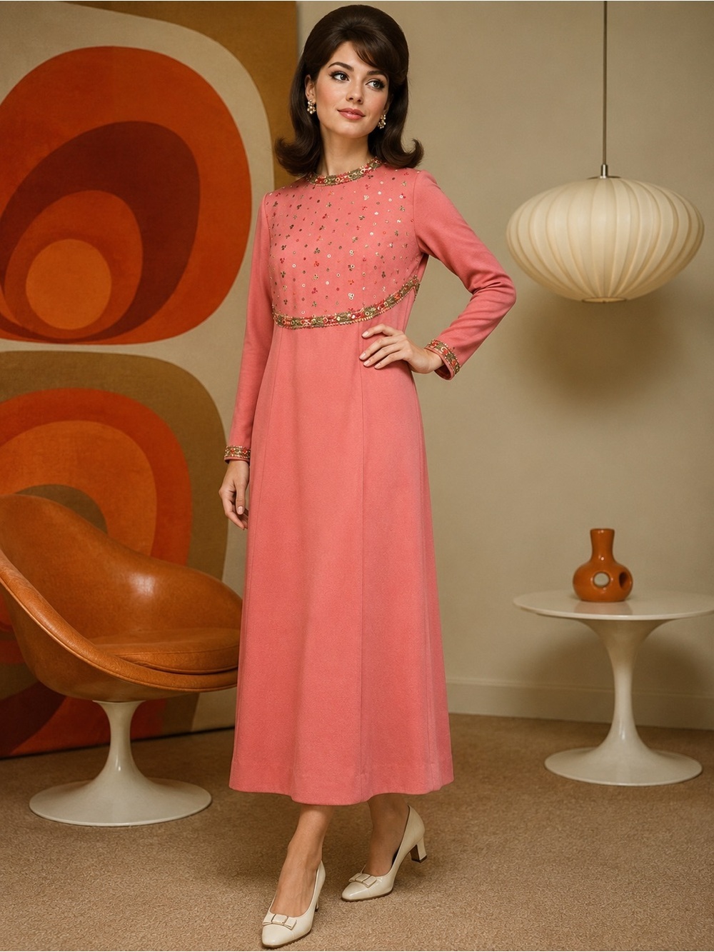 Myrette original 1960s -1970s mid-century hostess maxi gown VTG size 12 or M